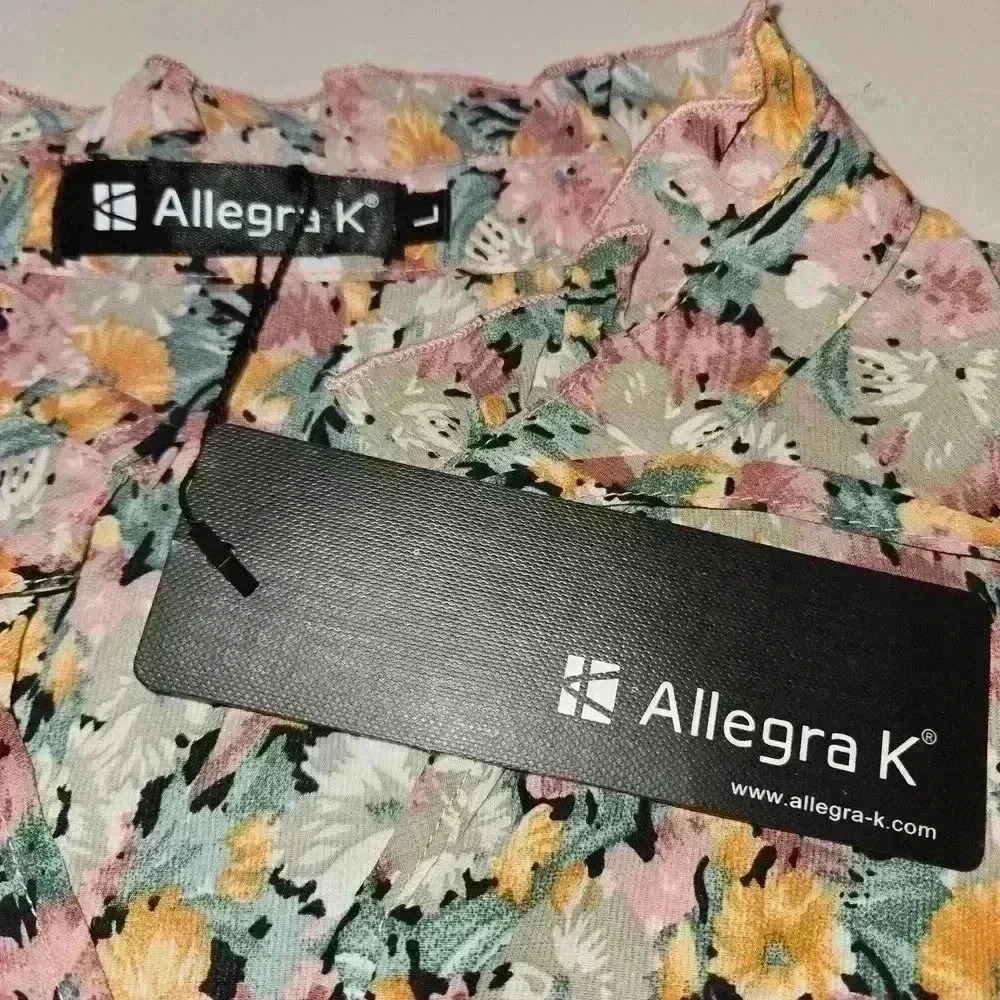 NWT Allegra K Womens Boho Floral Long Sleeve Ruffle Chiffon Size Large - Picture 8 of 11